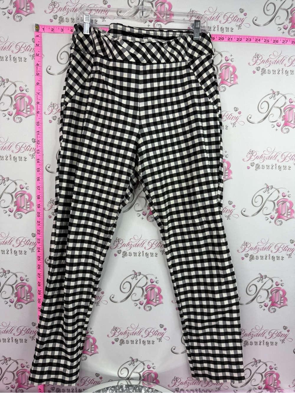 le chateau pants Black and White Gingham Tapered Pants